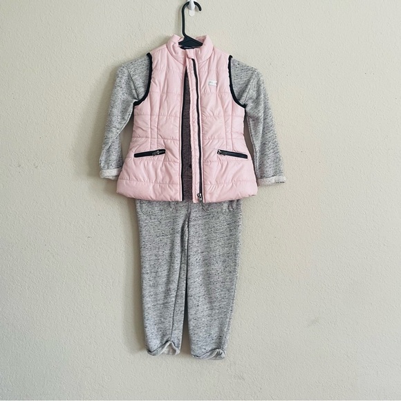 Girl Pink Quilted Vest with Gray Outfit Set size 4T Calvin Klein Old Navy winter - Picture 1 of 7